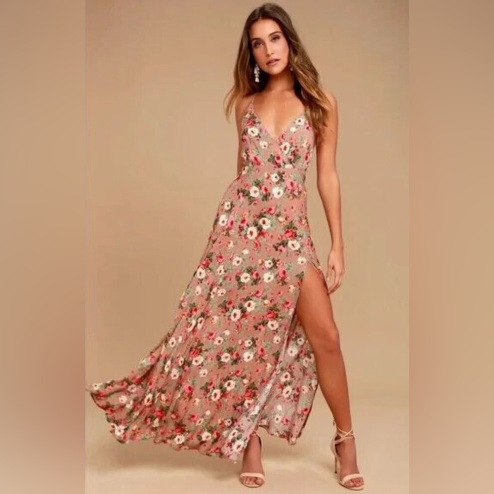 Lulu's Floral Maxi Dress - Pink and White